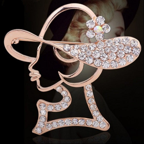 Lovely Pink Lady Crystal Pin Brooch