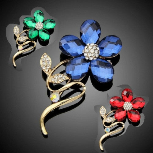 Crystal Flower Rhinestones Pin Brooch