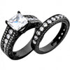 White Sapphire Retro Black Ring Set